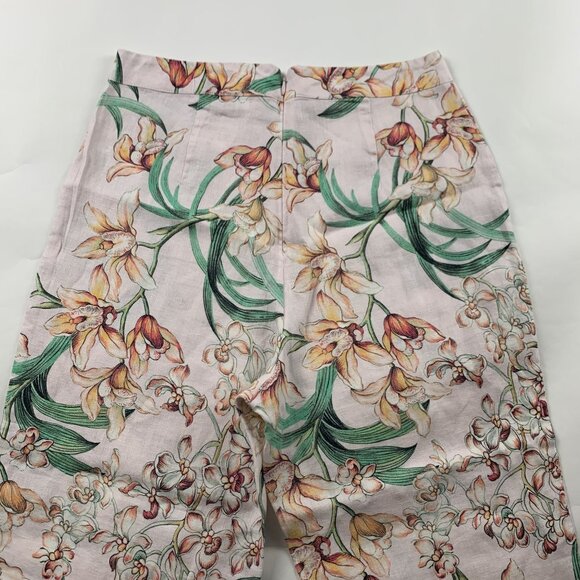 MONDAY Swimwear Peach Floral Linen High Rise Cropped Hampton Pant L - Picture 7 of 8